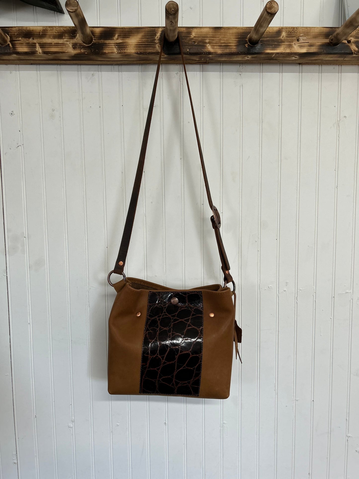 Medium Crocodile Accent Leather Bag