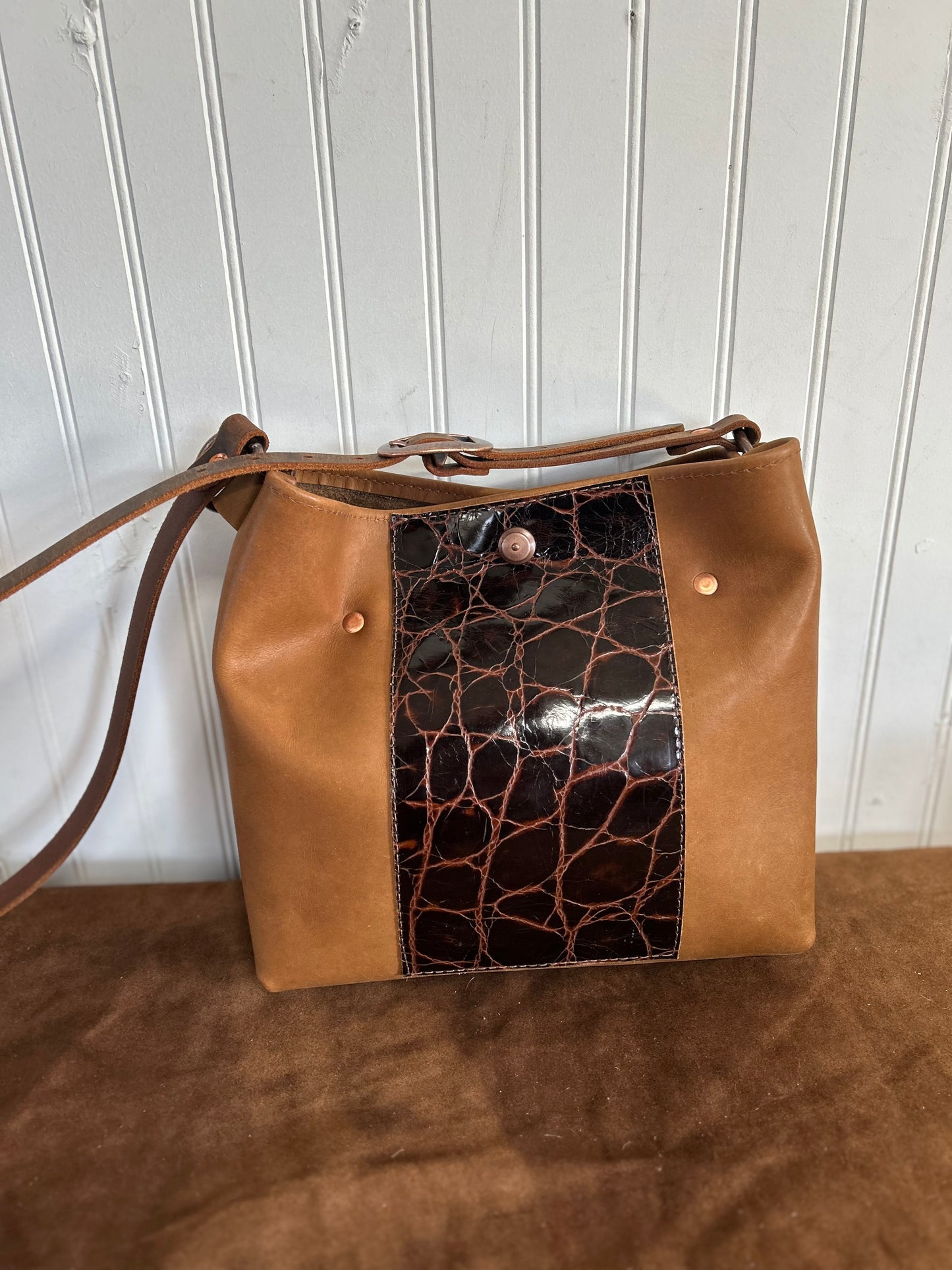 Medium Crocodile Accent Leather Bag