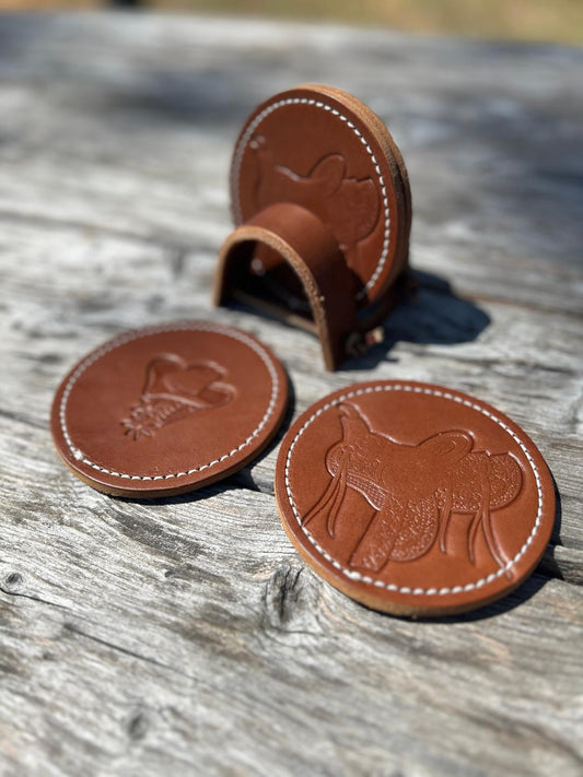 Set of 4 Spurs & Saddles Saddle Brown