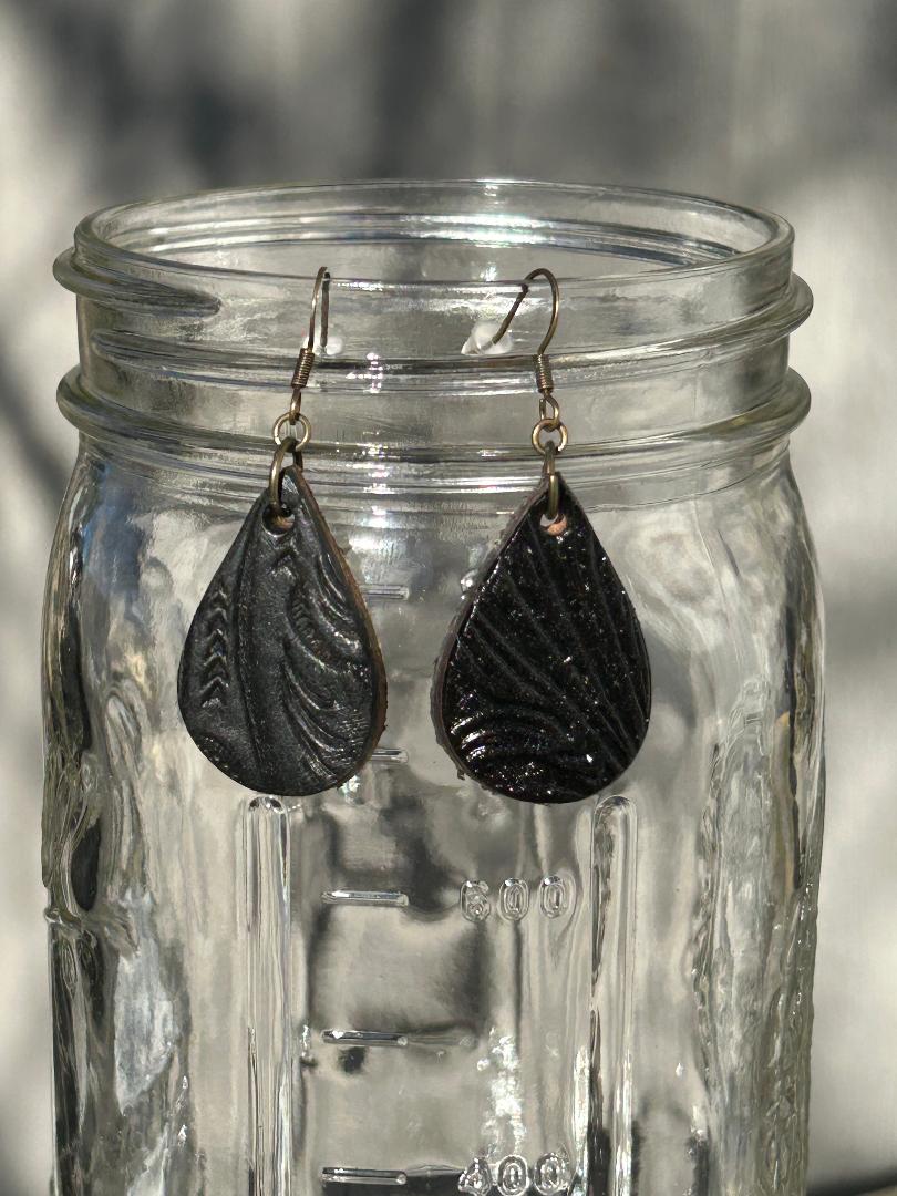 Small Black Tooled Belt Earrings